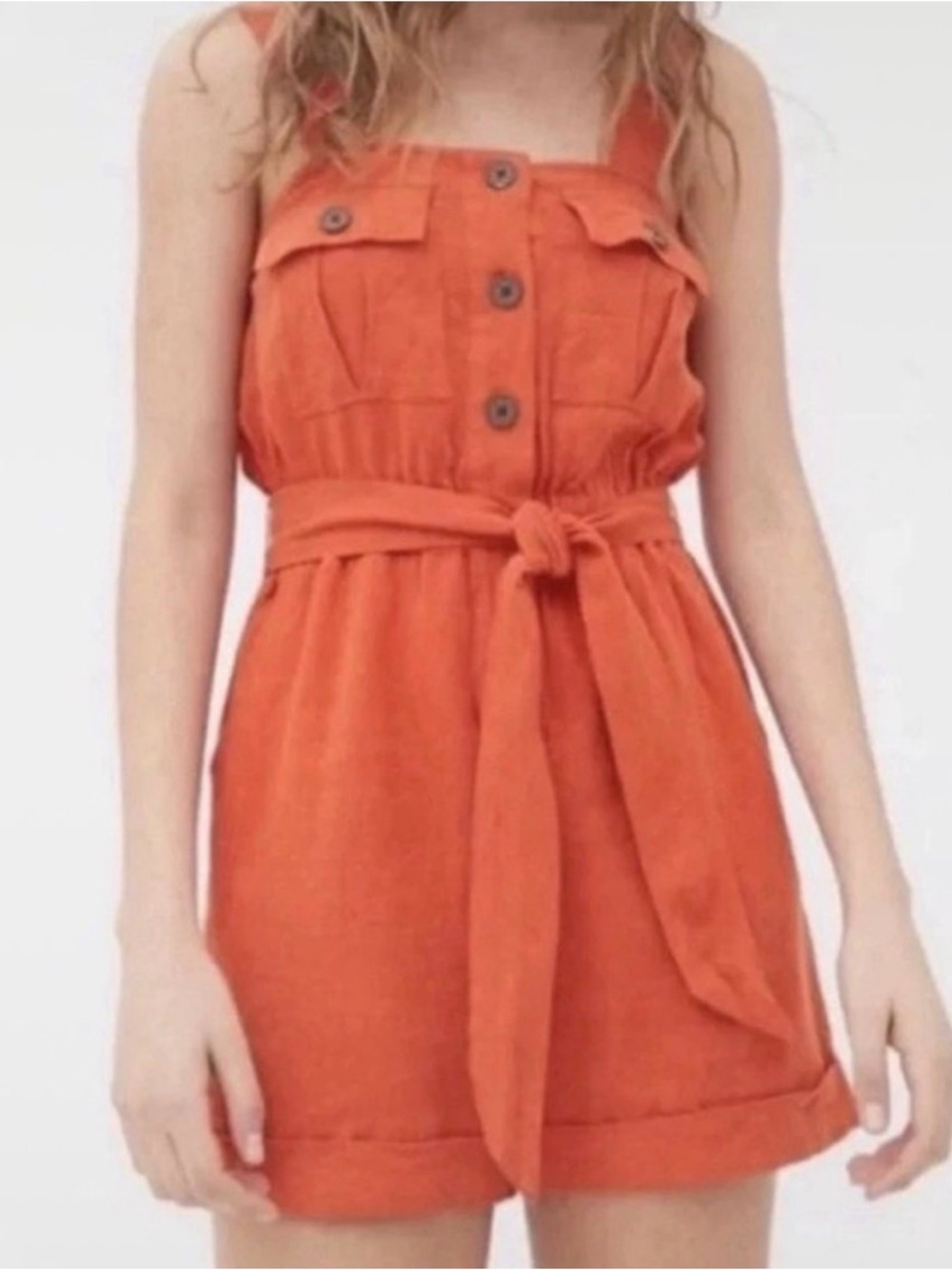 Urban Outfitters Women's Orange Button-Front Belted Sundress